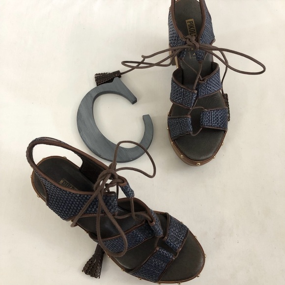 PIKOLINOS Sz 36 Blue Leather Stacked Heel Sandals - Picture 9 of 13